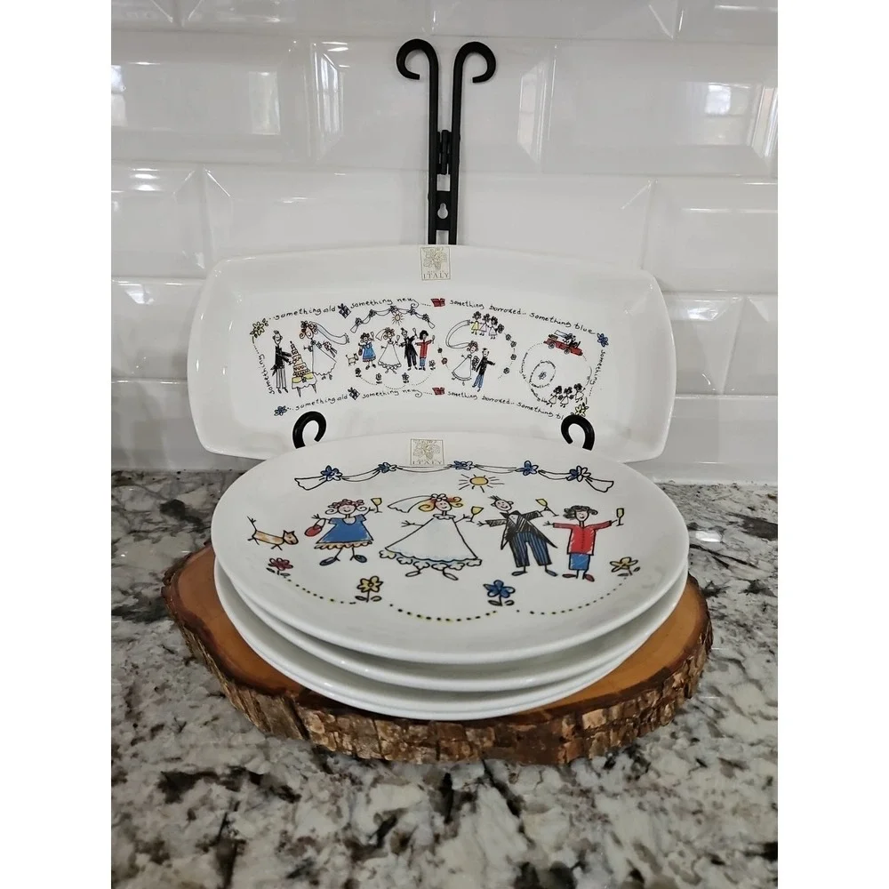 Opificio Etico‎ - SET OF 5- 1 Serving Platter 12.5 inc , 4 Plates 8.5 Inc